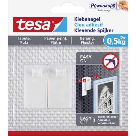 tesa Klebenagel Traglast 500 g, 2 Stück Haken, Ösen & Nieten