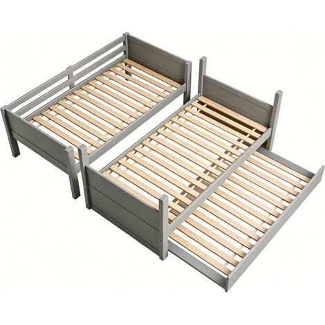 Letto a castello in legno grigio con letto estraibile, 90 x 200 cm, convertibile in 2 letti (1/5)