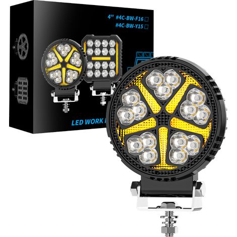 Phare de Travail LED Rond 20W 2000LM Double Couleur Blanc Jaune Faisceau Mixte IP67 DC 9-60V pour 4x4 Camion Chariot Élévateur Engin de Chantier Moto Bateau(4pcs) (1/5)
