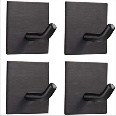 Pieces Wall Adhesive Hook, 3M Self-Adhesive Stainless Steel Towel Holder, Waterproof and Rustproof, No Drilling Required, Towel and Dishcloth Holder for Living Room, Bathroom, Kitchen, Office, Black