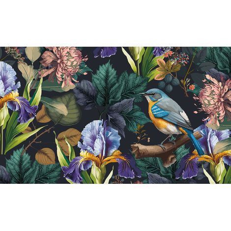 Papier peint panoramique - Fleurs Oiseaux - 130 cm x 77 cm (1/2)