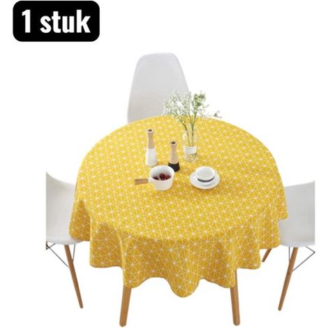 1 Stück – Tischdecke – Runde Tischdecke – 150 cm – Bunter geometrischer Druck – Knitterarmer Stoff – Karierte Tischdecke – Grau (1/4)