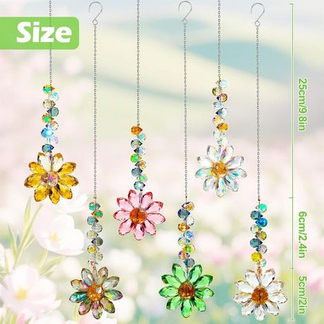 Set mit 6 Kristall-Sonnenfängern, hängende Regenbogen-Sonnenfänger-Anhänger mit Blumenmotiv für Fenster, Schlafzimmer, Garten, Weihnachten, Partys, Hochzeiten (1/4)
