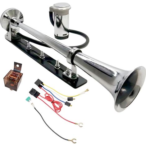 Klaxon de voiture Car horn Klaxon de bateau Haut-parleur 150db Air horn argent Accessoires d'installation ajustables zinc chromé Trompette d'air pour 12V camion Lorry Boat Car ect (1/5)