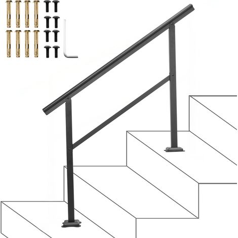 Garde-corps extérieur pour escalier, 48x35,5 pouces, inclinaison réglable 0-45°, aluminium noir, barre transversale. (1/5)