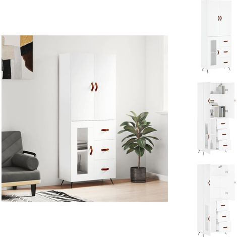 Sideboards - Living Highboard Weiß 69,5x34x180 cm Holzwerkstoff (1/5)