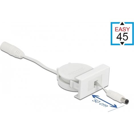 Delock Cable retrÃ¡ctil de alimentaciÃ³n del mÃ³dulo Easy 45 DC 5,5 x 2,1 mm hembra / macho blanco