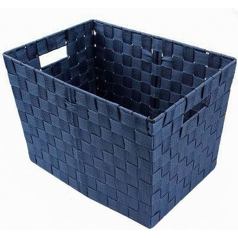Trade Shop - Porta Oggetti Cesto In Tessuto Intrecciato 38 X 26 X 25cm Con Maniglie Blu 79040 -
