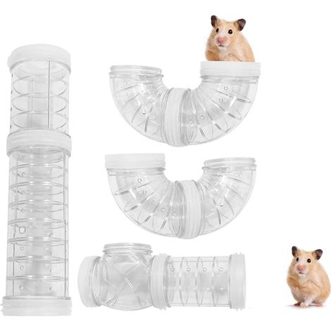 Ensemble de 8 tubes pour hamster, tuyau incurvé transparent pour cage d'animal de compagnie, tunnel de connexion créatif à monter soi-même, tube de sport externe pour hamster et autres petits animaux (1/5)