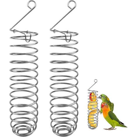 Panier à nourriture pour perroquets en acier inoxydable, distributeur de fruits et légumes suspendu, porte-millet, accessoires d'alimentation pour cages à oiseaux (2 pièces) (1/4)