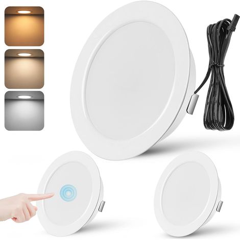 Spot LED Encastrable Dimmable 3W Spot LED 12V Extra Plat Spots de Plafond Blanc Chaud 3000K Blanc Neutre 4000K Blanc Froid 6000K Réglage Tactile Spot Encastrable avec câble de 2m, Lot de 6, Chrome (1/5)