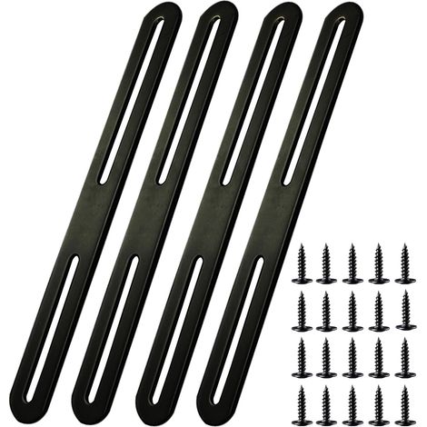 Pattes de fixation acier inoxydable noir 280x24mm, lot de 4 pour assemblage et réparation de meubles. (1/5)