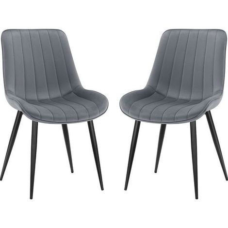 Chaise salle à manger - WAFTING - Lot de 2 - Velours gris - Pieds métal - Style scandinave (1/5)