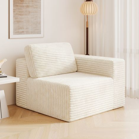 Modulares Cordsofa-Modul – rechte Position, Komfort mit hochelastischem Schaumstoff, 101 x 101 x 82 cm, Beige