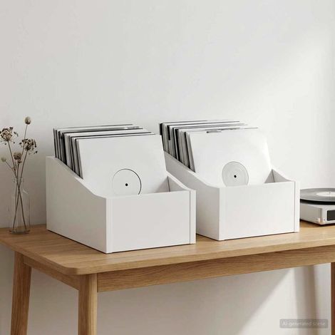 vidaXL LP Record Box 2 pcs White 18 x 32 x 18 cm Engineered Wood (1/5)