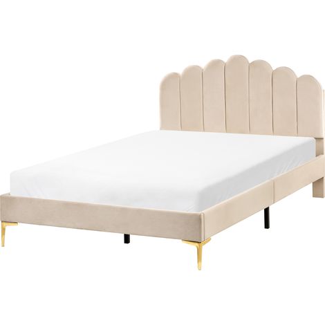 Cama de terciopelo con patas de metal cabecero y somier de láminas beige 120 x 200 cm Sauvian (1/5)