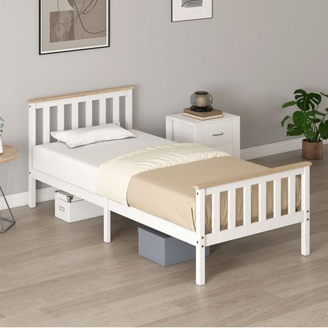 Cama individual 90x200 cm de madera de pino blanca, ahorro de espacio, FloraGrace (1/5)