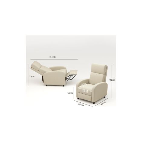 Fauteuil relax fauteuil TV avec fonction inclinable, rembourré, fauteuil TV inclinable aspect lin, repose-pied, charge jusqu'à 120 kg, pour salon, crème/blanc (1/5)