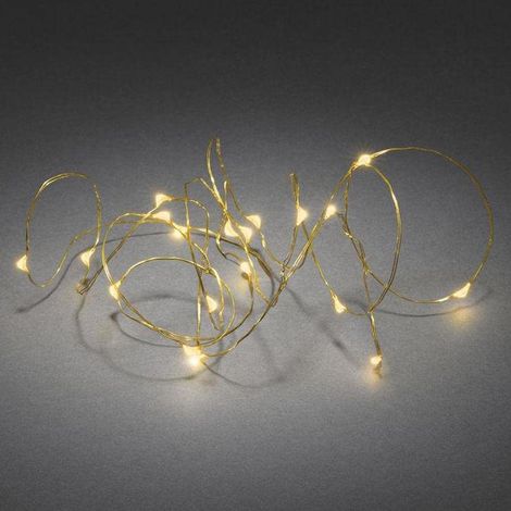 Konstsmide Filo Nudo a LED/Micro luci a Batteria con Filo spinotto/Uso Interno (IP20)/40 diodi Bianchi ambrati luci LED/Funzione Timer 6 Ore/3 batterie AA (escl.) / luci a Filo Dorato