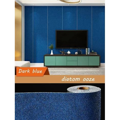 Papier peint autocollant (bleu foncé, 50 x 1000 cm), adhésif mural épais pour fond de télévision, décoration murale en mousse (1/5)
