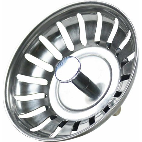 Tapón de fregadero de acero inoxidable  - Filtro universal para fregadero (diámetro de 79 mm), tapón con 18 ranuras, rejilla antiobstrucción, cesta de acero inoxidable con drenaje rápido.