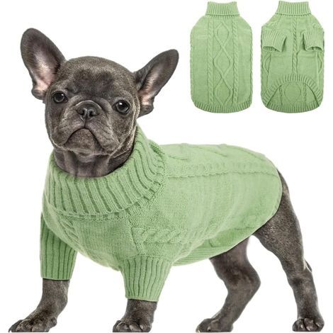 Pullover für kleine Hunde, französische Bulldogge, warmer Hundepullover, Chihuahua-Pullover, Dackelmantel, Winterkleidung für Hunde und Katzen, Grün, S
