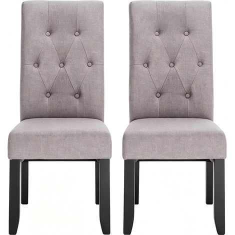 Lot de 2 chaises de salle à manger capitonnées gris clair, dossier haut ergonomique, assise confortable en tissu, pieds en bois noir, pour salon et chambre  CHICFURN (1/5)