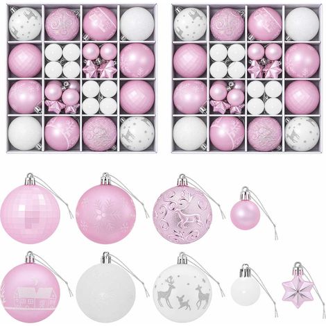 Christmas Ball Set 88 pcs Pink and White Ø 6 cm Plastic vidaXL (1/5)
