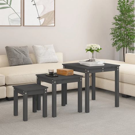 Tables gigognes 3 pcs-Table Basse-Table Salon Gris Bois de pin massif 920309 (1/5)