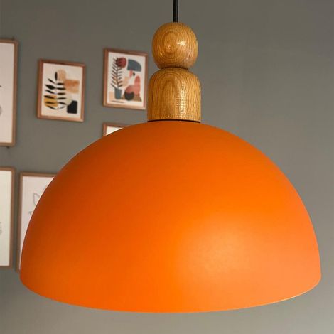 Yimpe Suspension Luminaire en Metal de 30cm, Plafonnier Vintage, Lustre Salon, Cuisine, Chambre, Salle à Manger, Couloir Lampe Ronde E27, Éclairage Intérieur, Orange (1/5)