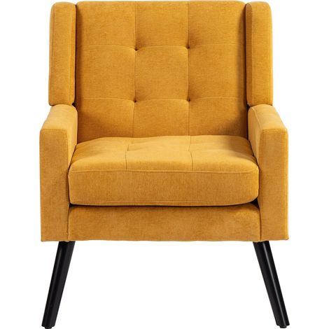 Fauteuil rembourré en lin noir avec pieds en bois massif - Chaise compacte pour salon, chambre ou bureau (1/5)
