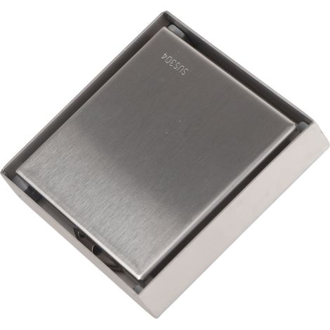 Caniveau de douche invisible carré de 10 cm (4 pouces) en acier inoxydable anti-odeurs, pour salle de bain, finition brossée, épaisseur 1,3 mm, carrelable.
