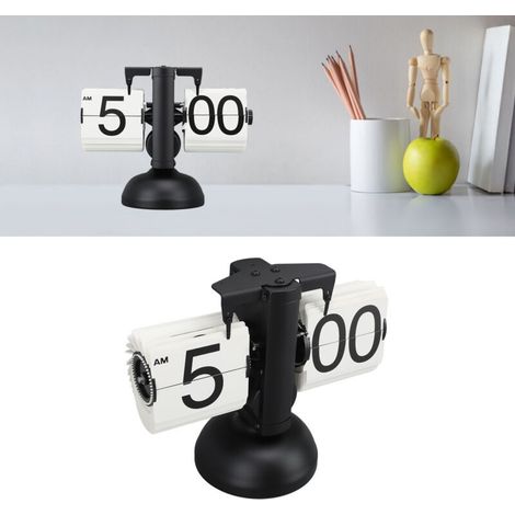 Reloj digital plegable de estilo retro en acero inoxidable 304 – Marco negro, pantalla de 12 horas, ideal para la oficina o el salón.