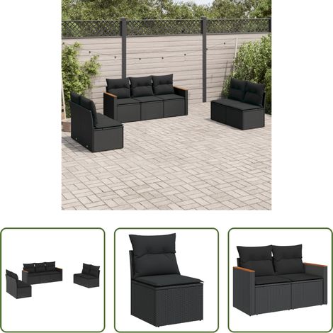 vidaXL Rattan - 7-tlg. Garten-Sofagarnitur mit Kissen Schwarz Poly Rattan (1/5)