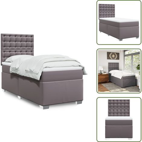 Sommier à lattes de lit avec matelas Gris 100x200 cm Similicuir - Sommier À Lattes De Lit - Sommiers À Lattes De Lit - Lit - Meuble De Chambre À Coucher (1/5)