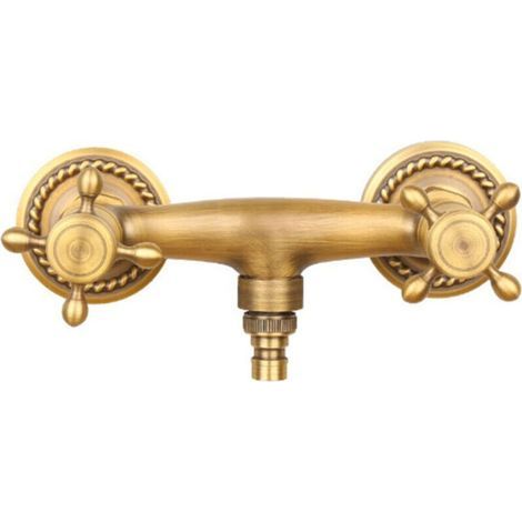 Robinet de jardin extérieur 1/2 pouce, modèle mural pour machine à laver avec finition en laiton antique. (1/4)