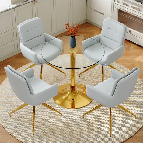 Tavolo e sedie da pranzo rotondi, vetro temperato 85 cm, 4 posti, grigio chiaro HAVRYA (1/5)