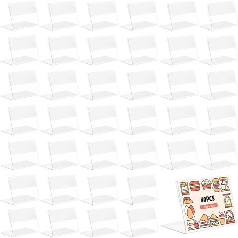 Set da 40 porta etichette trasparenti, mini cartellini espositivi, porta carte in acrilico trasparente, targhette nominative, porta carte per scaffali e merce. (1/5)