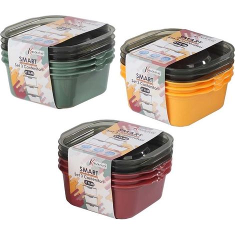 Set 3 Pezzi Frigobox per Alimenti Quadrato Smart Maia 0,48 Litri 3 Colori (1/2)