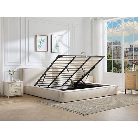 Lit coffre 180 x 200 cm – Velours côtelé – Beige - TAVESO (1/4)