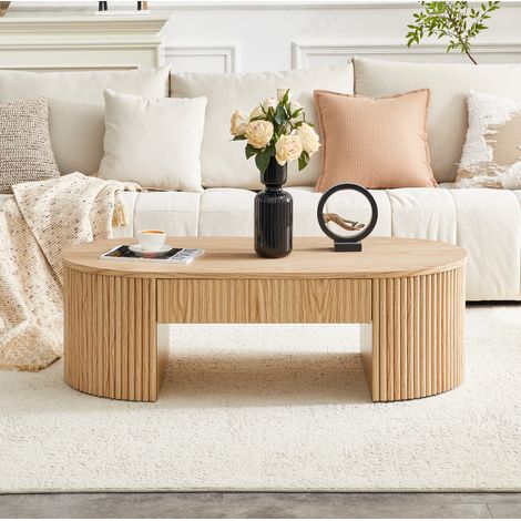 Tavolo ovale con cassetto in MDF effetto rovere OKMYHOME (1/5)