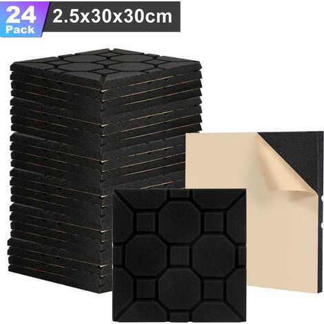 Randaco 24 Stück Akustikschaumstoff Akustikschaum Matten 30 x 30 x 2.5cm Schalldämmmatten zur effektiven Schaumstoff Fliesen Würfelprofil Schwarz (1/5)