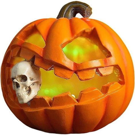 Décoration d'Halloween - Squelette de citrouille en résine - LED changeante - Peint à la main - Sans fil (1/5)