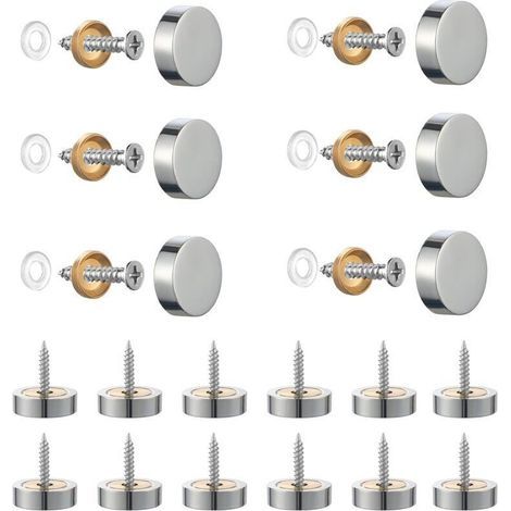 Set of 20 brushed stainless steel screws with decorative caps for mirrors, tables, plates, cabinets, glass panels, silver, 14 mm (1/3)