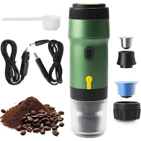 Machine à café portable 3 en 1, auto-chauffante, pour la voiture et la maison, verte (1/3)