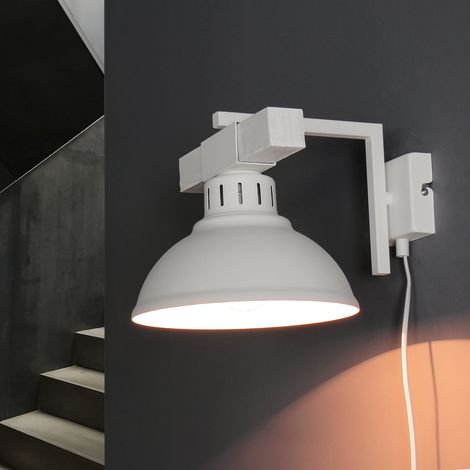 Wandleuchte mit Schalter Weiß E27 Ø 21 cm Metall Vintage Wandlampe