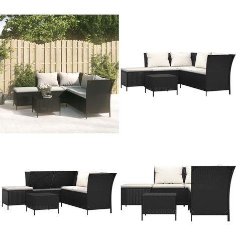 Set Divani da Giardino 4 pz con Cuscini Nero in Polyrattan - Divano angolare - Polyrattan