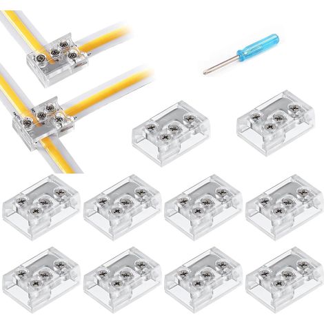 YUTOKEER 8mm Lötfreier LED Streifen Verbinder - Geeignet für 5050 3528 COB SMD Einfarbige LED Streifen, L-Form und T-Form Eckverbinder, Transparentes Design, Inklusive Schraubendreher (1/4)