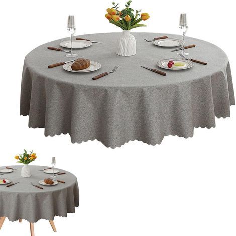 Runde Tischdecke, 120 cm Durchmesser, Gartentischdecke, runde Tischdecke aus Baumwolle und Leinen, moderne, waschbare Tischdecke, für Esszimmer, Garten, Picknick, Zuhause (Hellgrau)