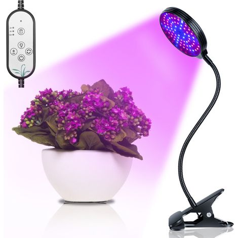 Lámpara de cultivo USB para plantas de interior, espectro rojo y azul, pinza de escritorio ajustable, 5 niveles de intensidad, temporizador de 4/8/12 h (un cabezal).